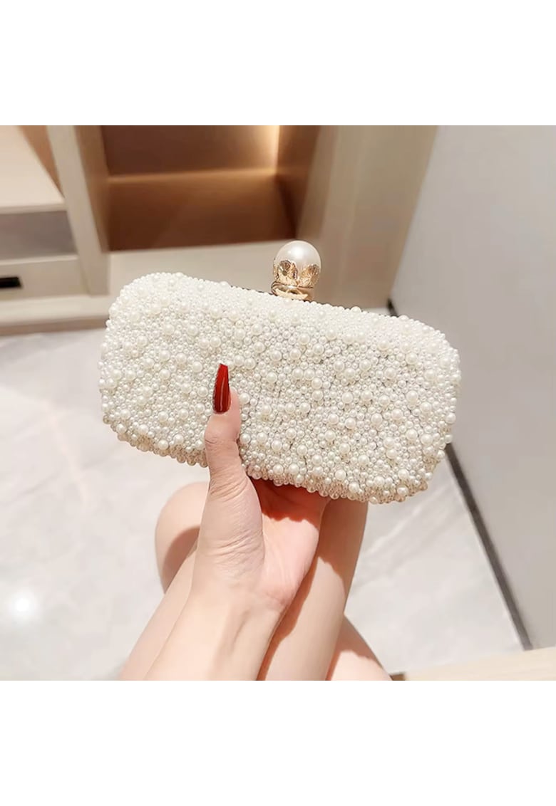 Geanta clutch ivoar/auriu cu perle 1003 01 15314