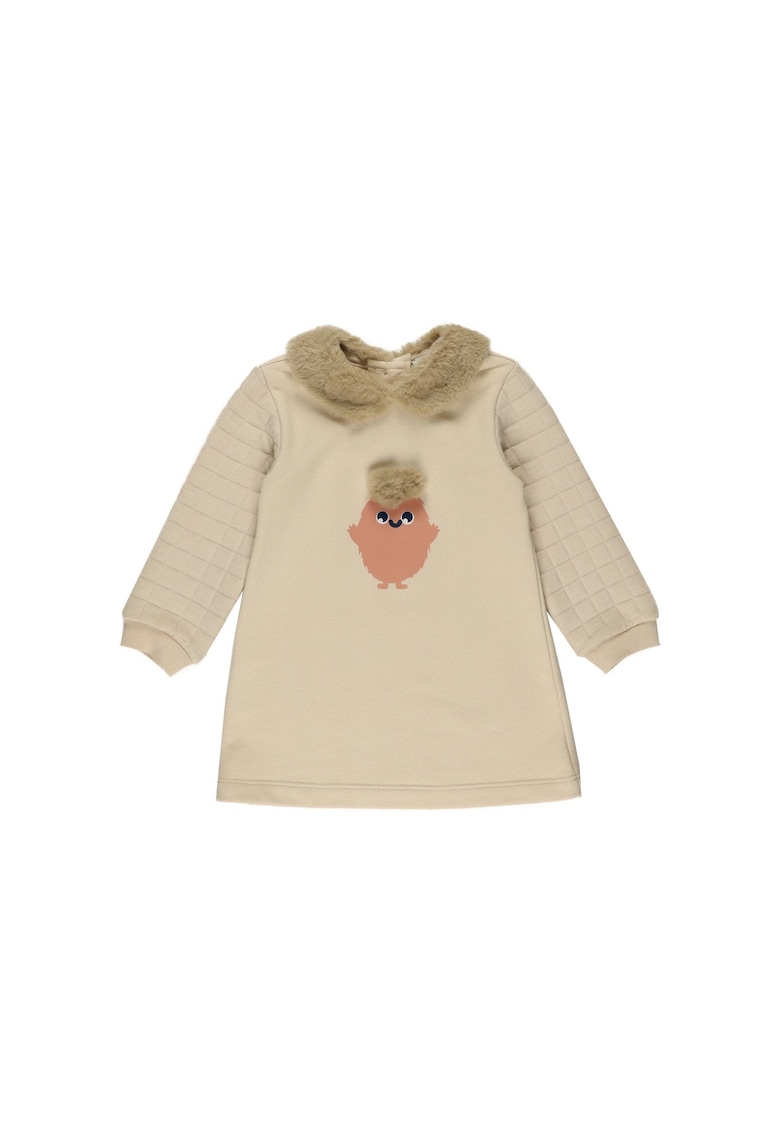 Rochie tricotata cu guler de plus -  - Dream Blossom - Beige - pentru fetite