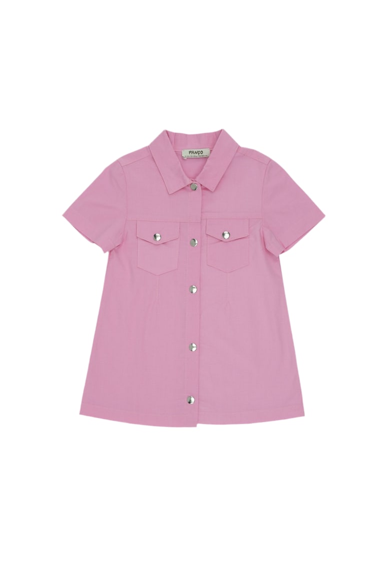 Rochie tip camasa cu buzunare  - Stella - Roz - pentru fetite