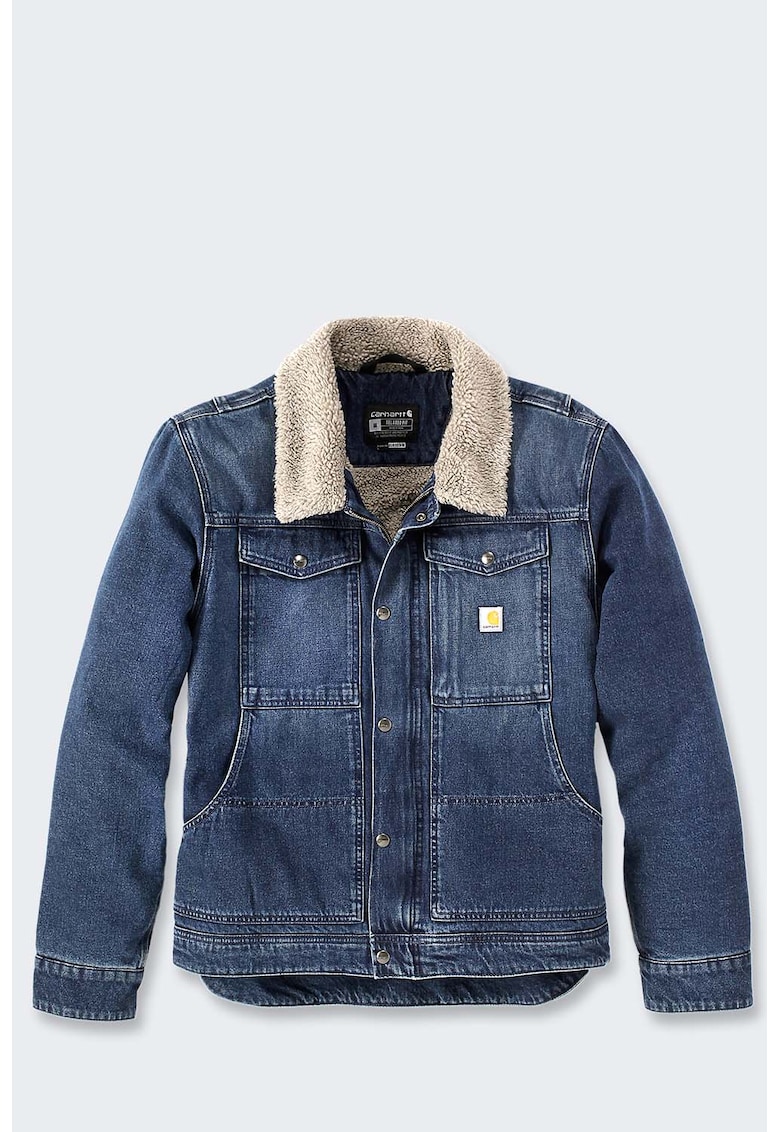 Jacheta din denim croiala lejera - captuseala Sherpa - albastra - bumbac