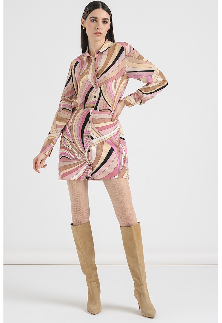 Rochie scurta colorblock de matase