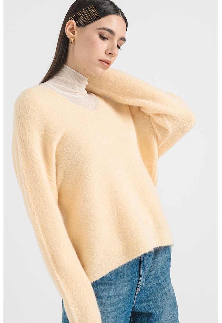 Pulover din amestec de lana cu decolteu in V