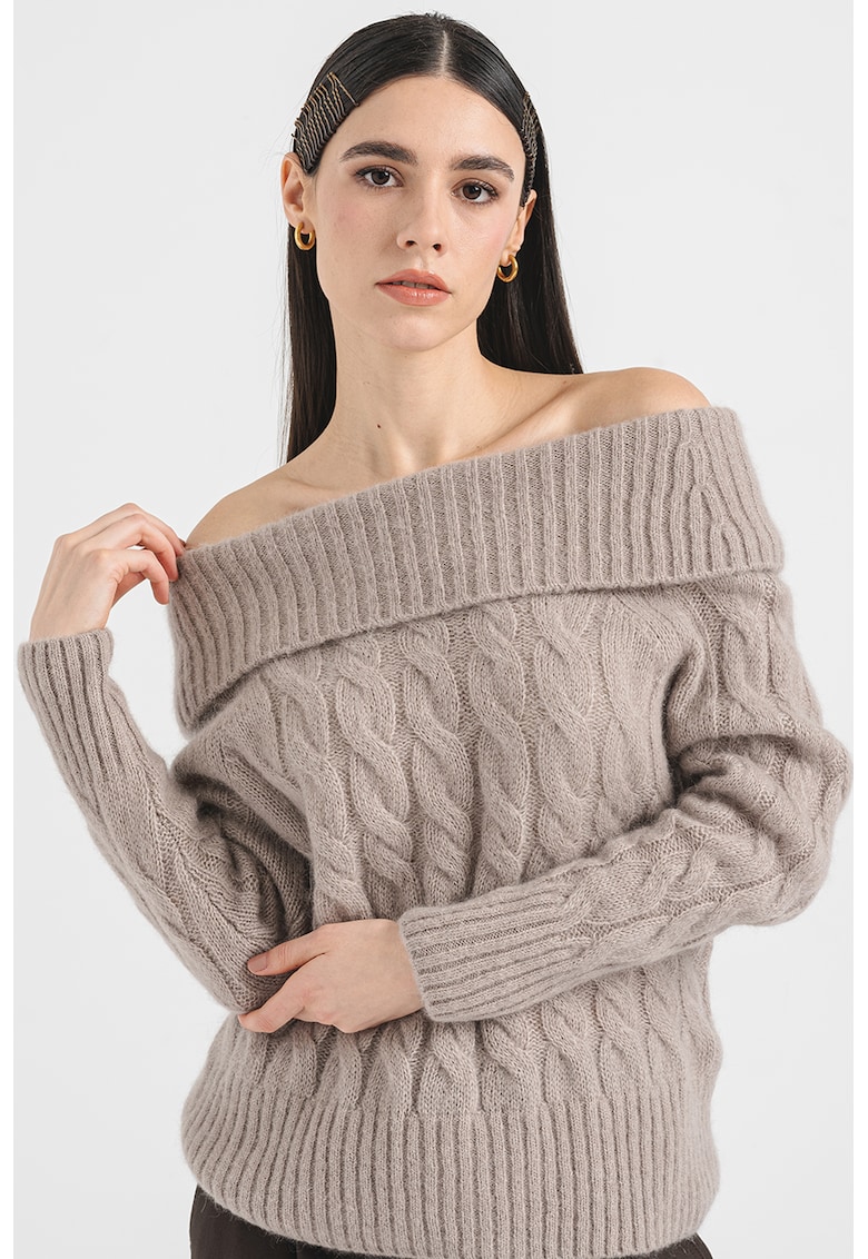 Pulover din amestec de lana cu torsade