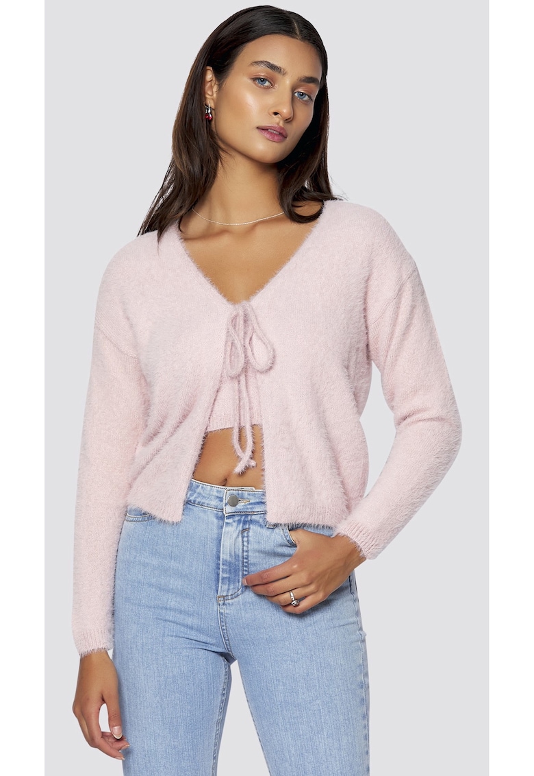 Set de top crop si cardigan cu aspect pufos 47613