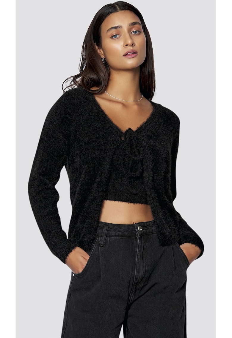 Set de top crop si cardigan cu aspect pufos 47613