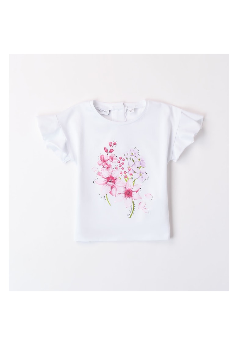 Tricou cu imprimeu floral pentru fete - - Alb/Roz