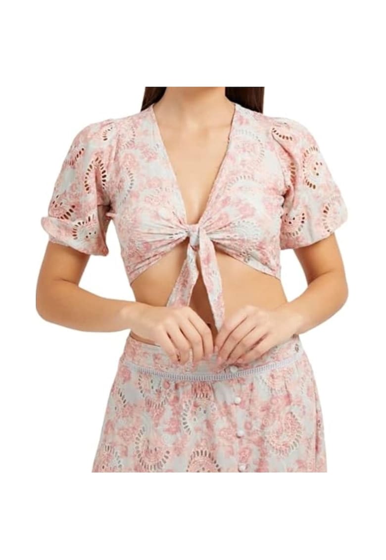 Guess Top dama - Bumbac - Verde/Roz