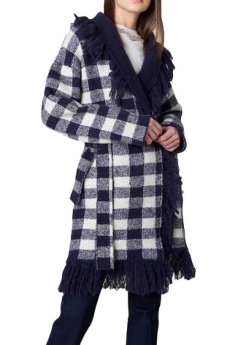 Cardigan dama - Acril/Poliester/Nylon - Bleumarin/Alb -