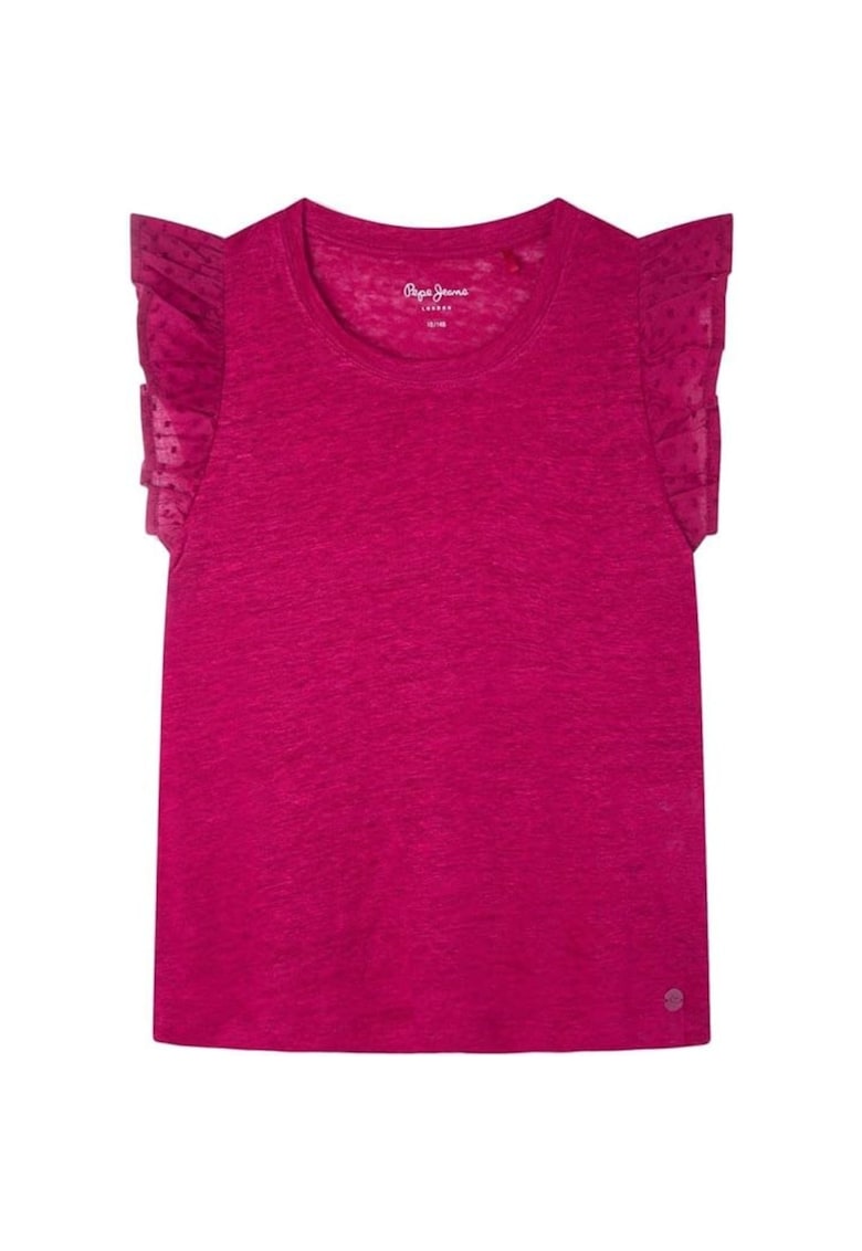 Pepe Jeans Tricou din in cu maneci cu volane -