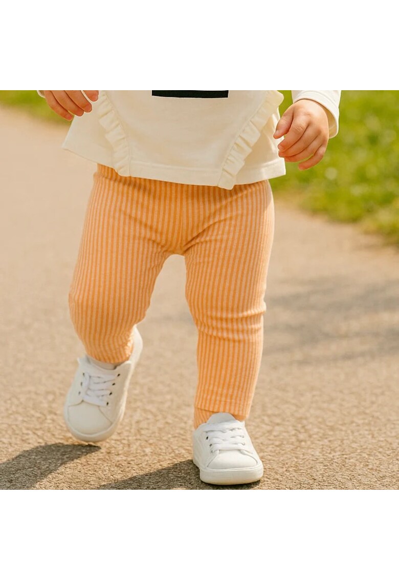 Colanti cu dungi - Little Monster - Somon - pentru fetite - Roz somon