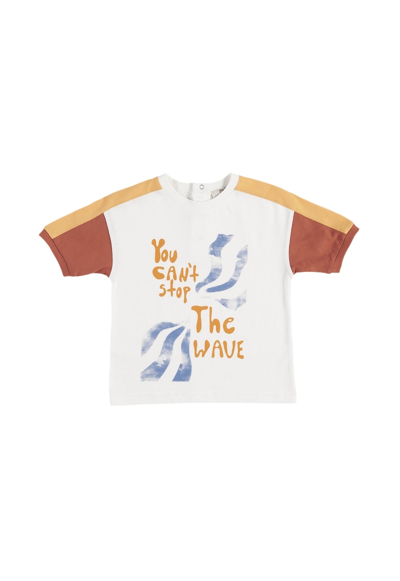 Tricou cu imprimeu si maneci colorate - Wave Crew - Ecru - pentru baietei - Ecru