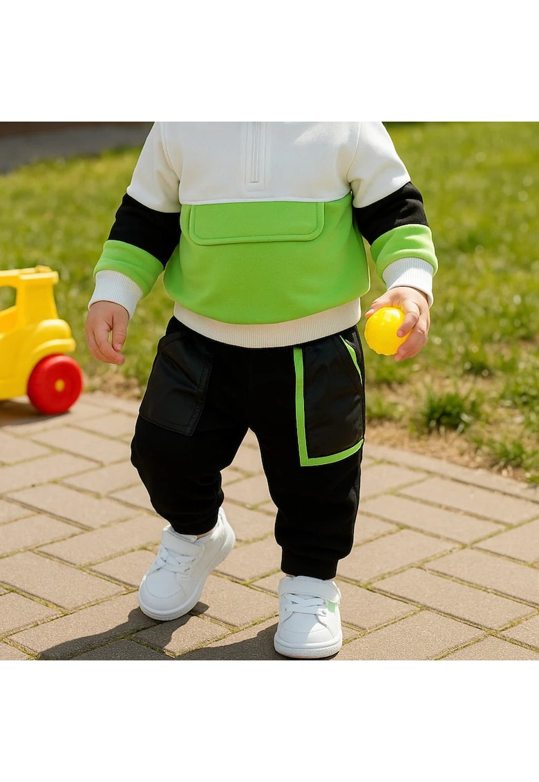 Pantaloni sport cu buzunare Verde Fosforescent - Natural Power - Negru - pentru baietei - Negru