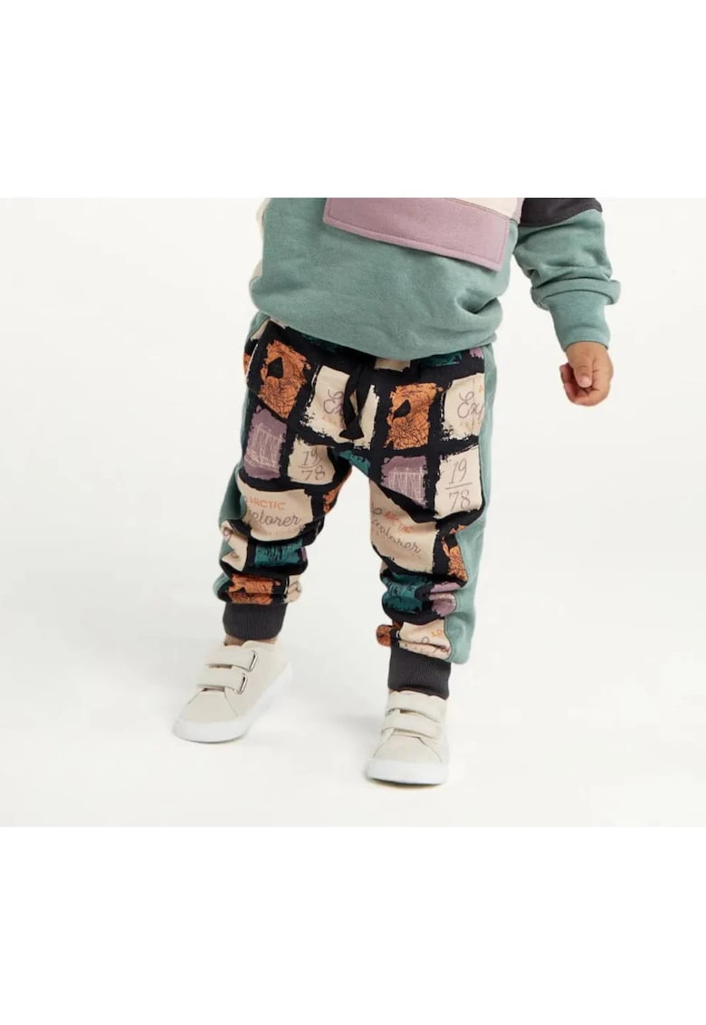Pantaloni sport cu imprimeu patratele colorate - Discovery - Verde Mint - pentru baietei - Gri antracit