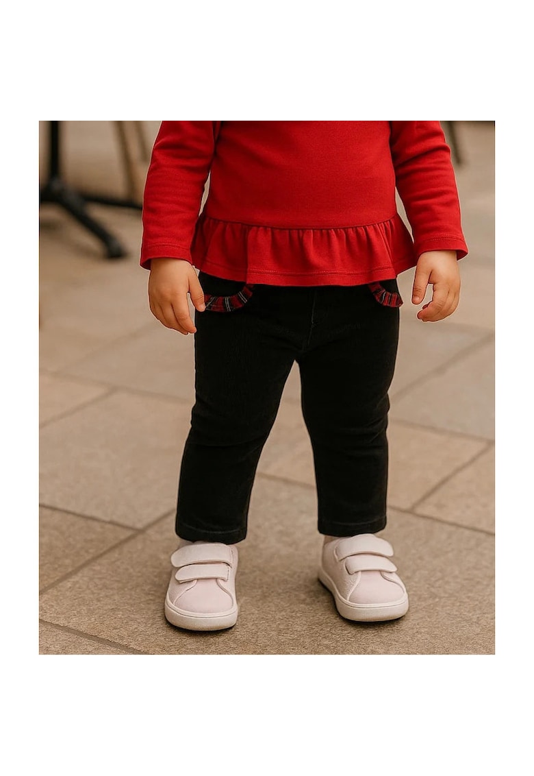 Pantaloni cu volan rosu la buzunare - Stuart - Negru - pentru fetite