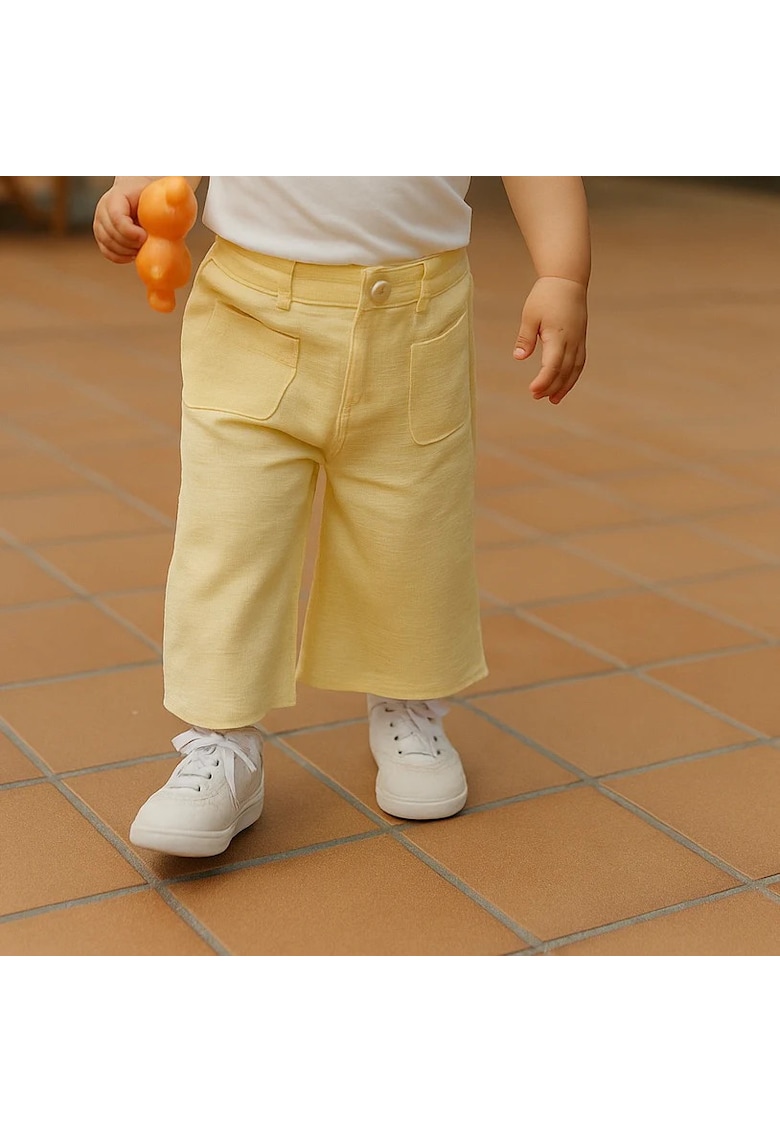 Pantaloni largi cu buzunare in fata - Keep Going - Galben - pentru fetite