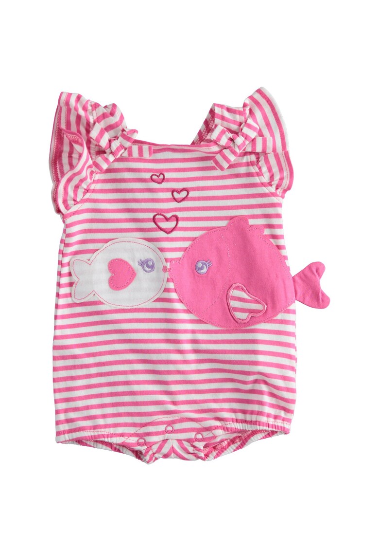 Salopeta cu imprimeu pestisor pentru bebe fetita - 4.4646 - Roz