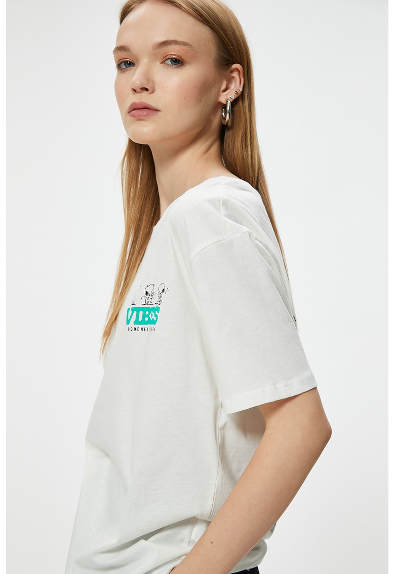 Tricou de bumbac cu imprimeu - Alb/Negru/Verde menta