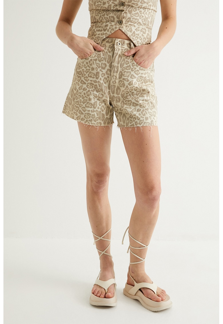 Blugi scurti cu animal print - Bej/Crem