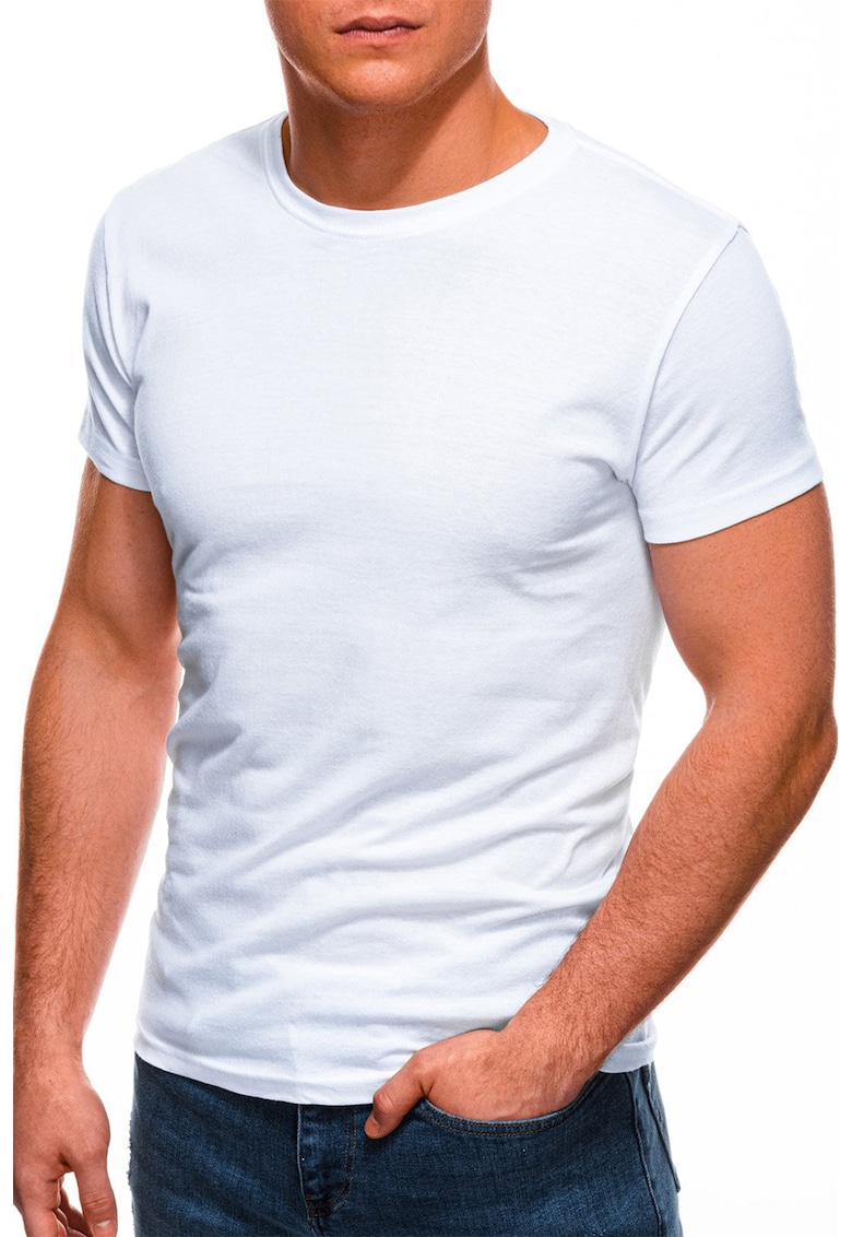 Tricou din bumbac cu decolteu la baza gatului - Alb