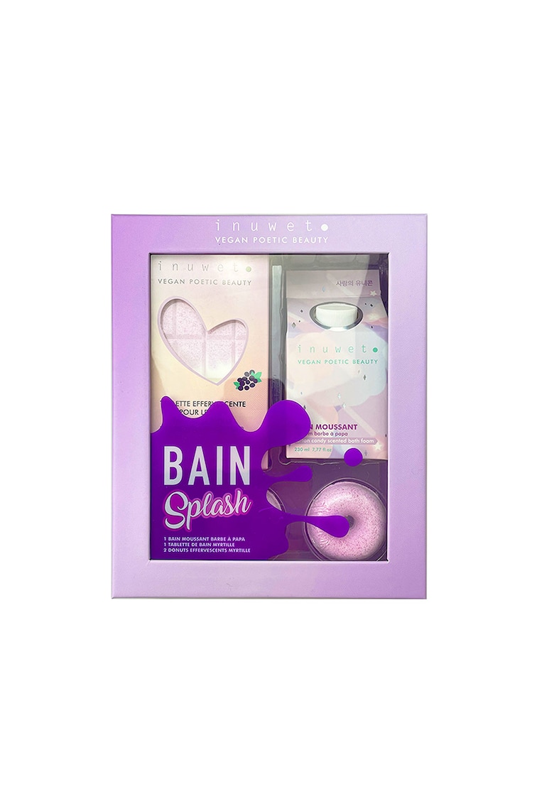 Set cadou Splash Bath - spuma de baie - tableta si gogosi efervescente - Blueberry - 4 buc