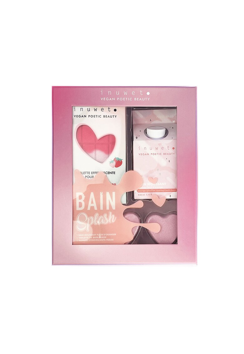 Set cadou Splash Bath - spuma de baie - tableta si inimi efervescente - Strawberry - 4 buc