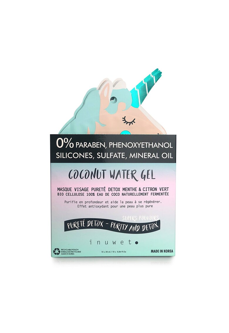 Masca de fata detoxifianta din bioceluloza Coconut Water Gel - Unicorn - 30 ml