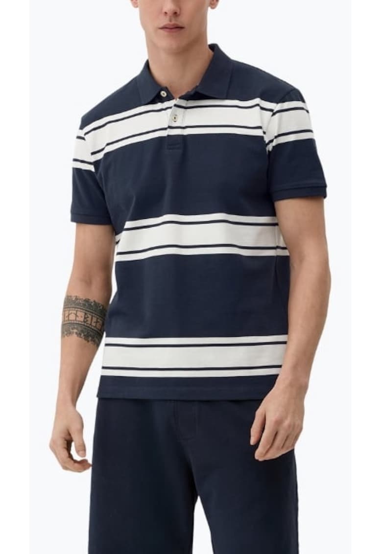 Tricou polo barbati cu imprimeu in dungi - din misco de bumbac si elastan - croiala Regular fit -