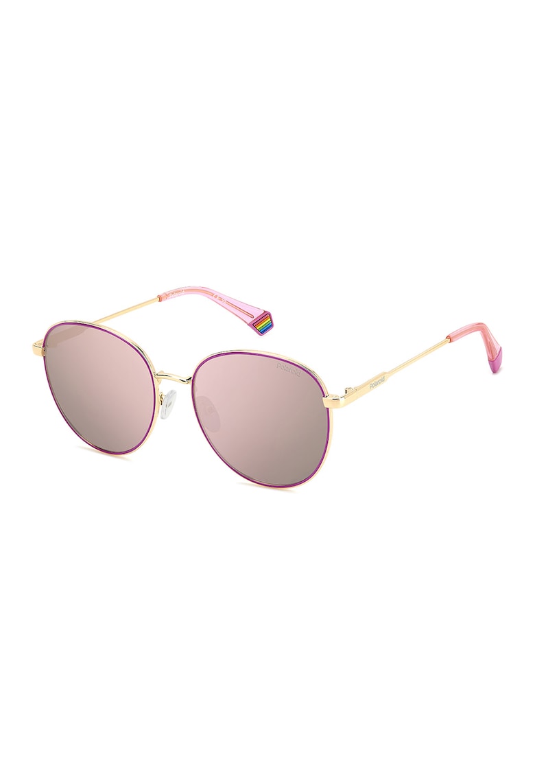 Ochelari de soare rotunzi unisex polarizati - 46745 - Auriu/Fucsia