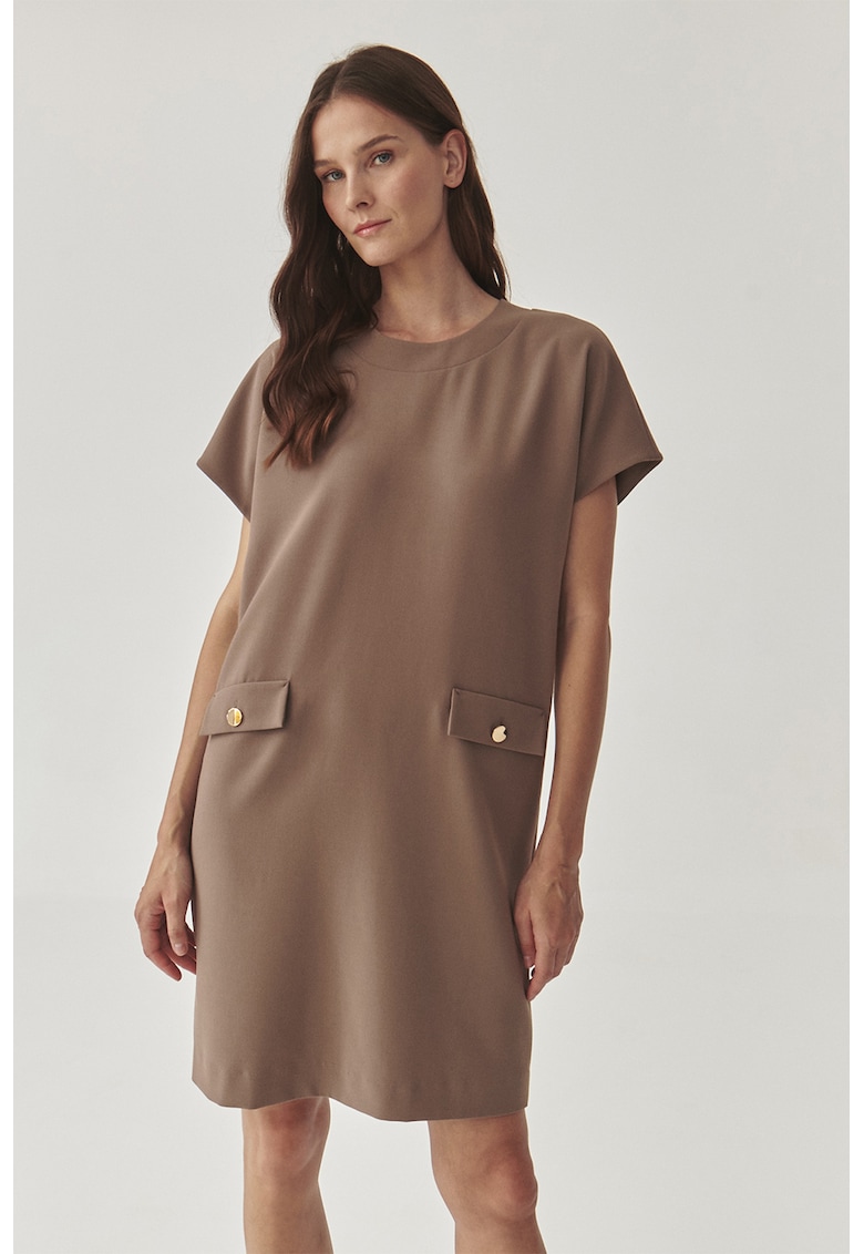 Rochie uni cu buzunare decorative Menirko - Maro deschis