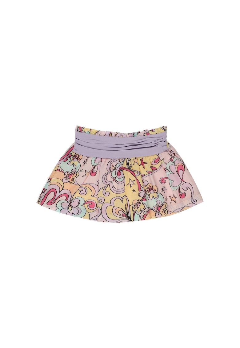 Fusta cu banda mov in talie si imprimeu colorat - Star Light - Roz - pentru fetite - Roz