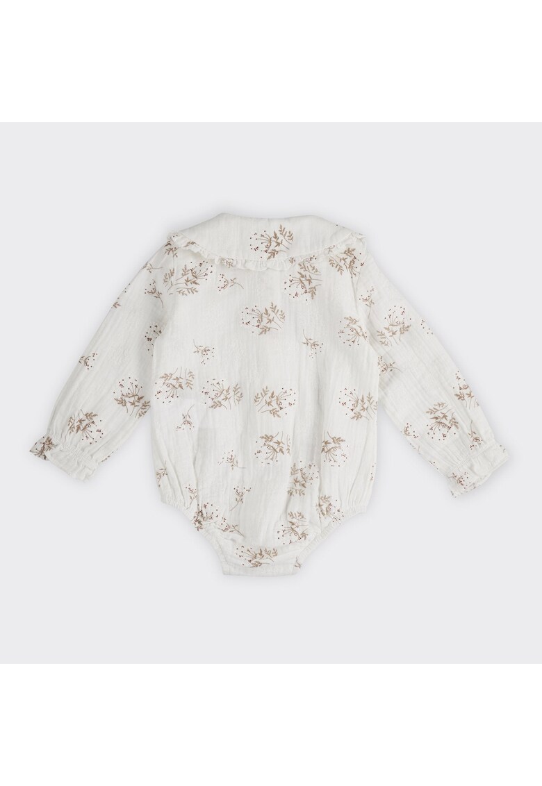Body tip camasa - cu guler brodat si floricele -  - Zoey - Alb si Bej - pentru fetite