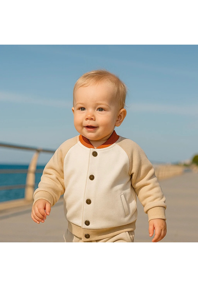 Bluza cu capse si guler portocaliu  - Hope - Ecru si Bej - pentru baietei