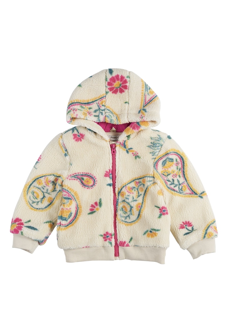 Jacheta cu gluga Teddy - fermoar roz si imprimeu  - Flexible - Ecru - pentru fetite