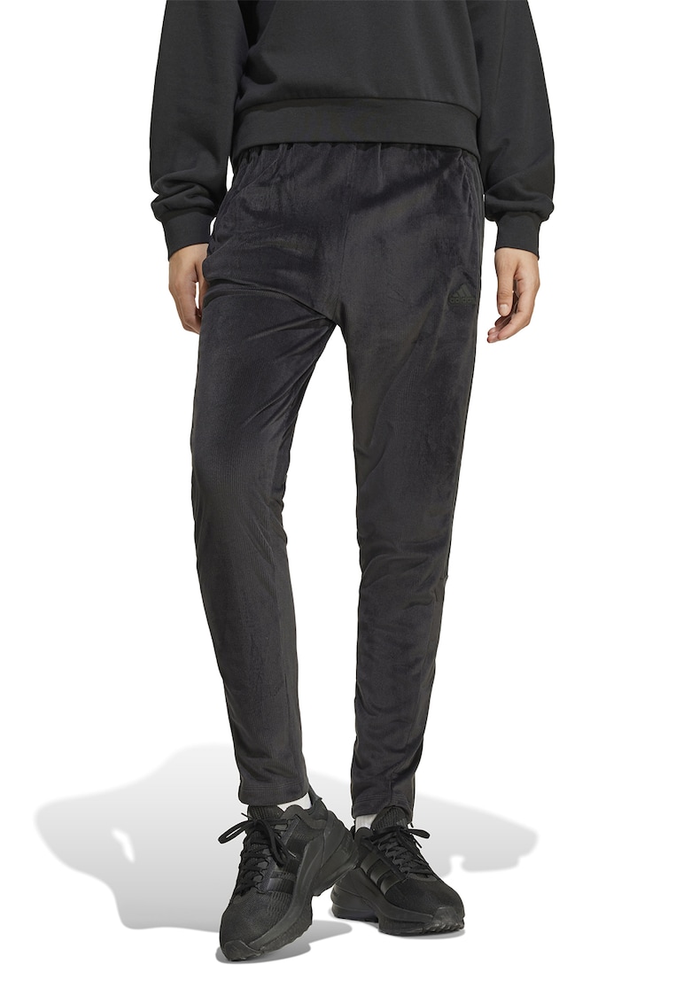 Pantaloni de trening cu aspect de catifea si talie elastica