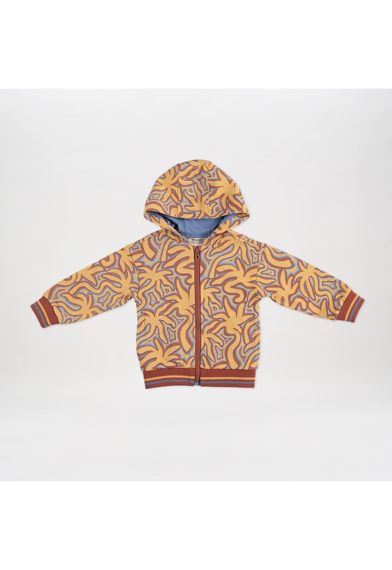 Hanorac cu gluga fermoar si imprimeu Palmier  - Wave Crew - Somon - pentru baietei