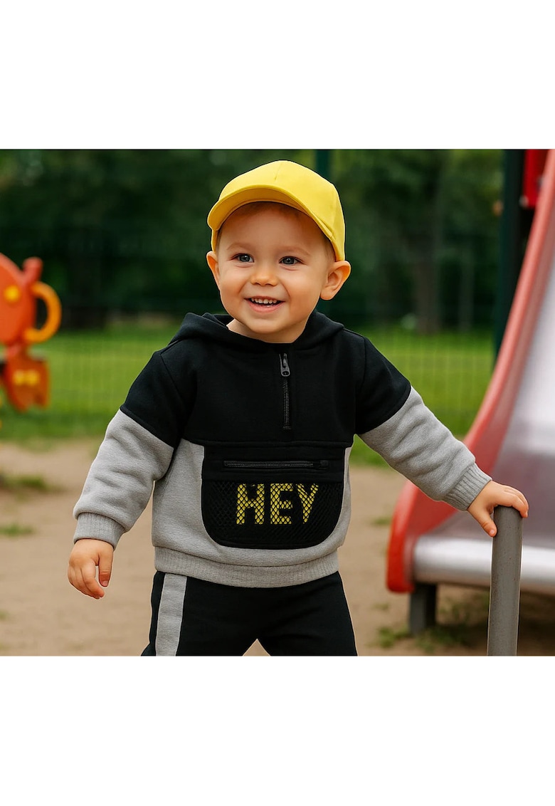 Hanorac cu gluga - fermoar si buzunar in fata  - City Boys - Gri si Negru - pentru baietei