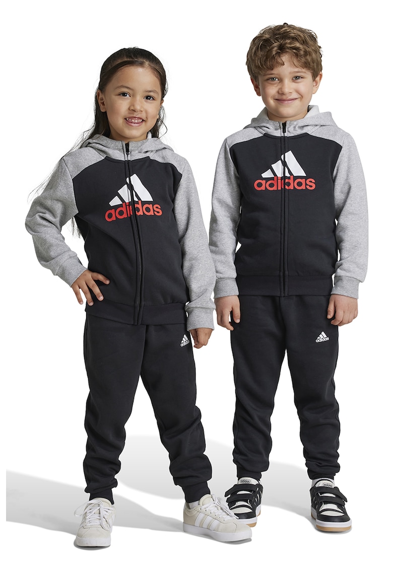 Trening cu gluga si model colorblock - Negru/Gri deschis