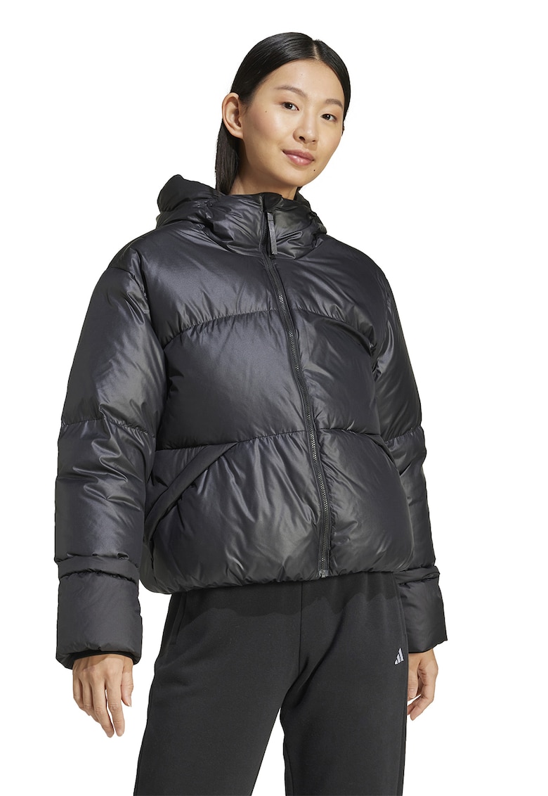 Geaca cu gluga si slituri laterale - Negru