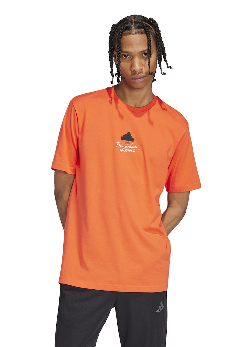 Tricou de bumbac cu decolteu la baza gatului - Portocaliu