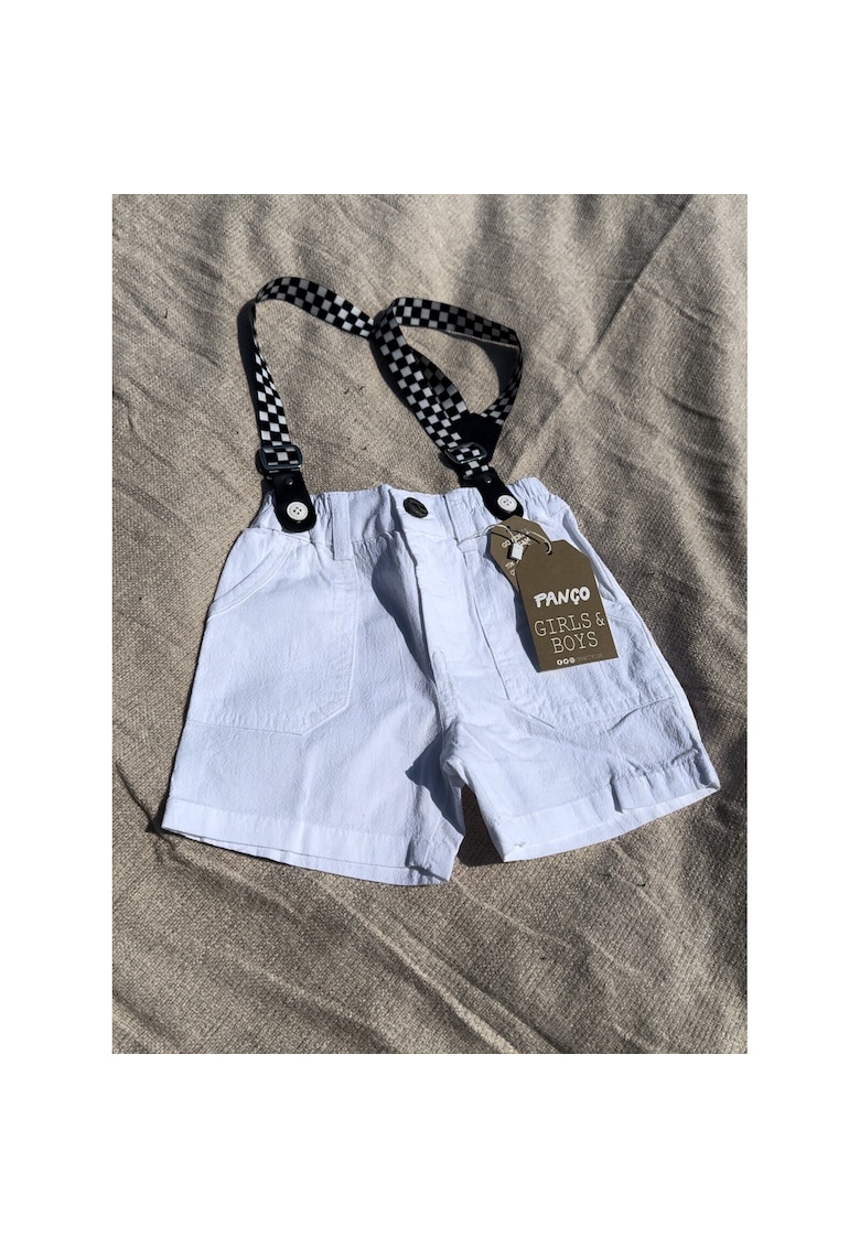 Pantaloni scurti cu talie elastica si bretele detasabile -  - Feeling Good - Alb - pentru baietei Pantaloni scurti cu talie elastica si bretele detasabile -  - Feeling Good - Alb - pentru baietei