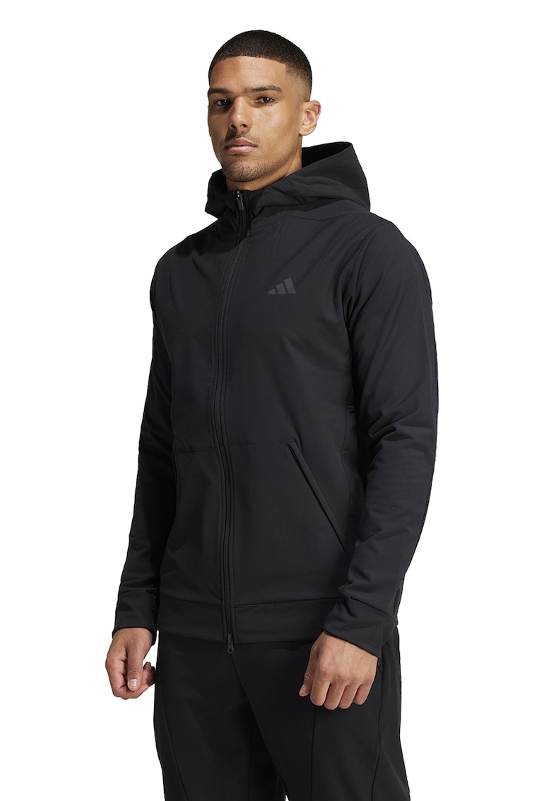 Hanorac cu fermoar si buzunare pentru antrenament - Negru