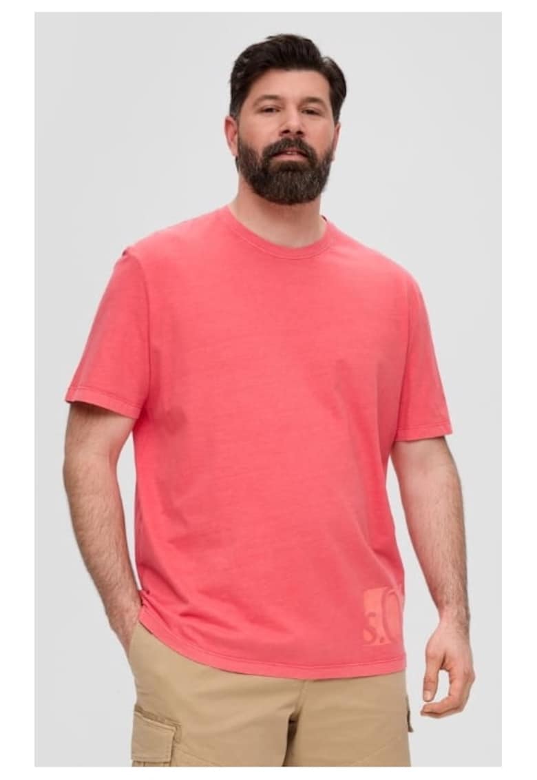 Tricou barbati big size din bumbac cu imprimeu cu logo - Coral