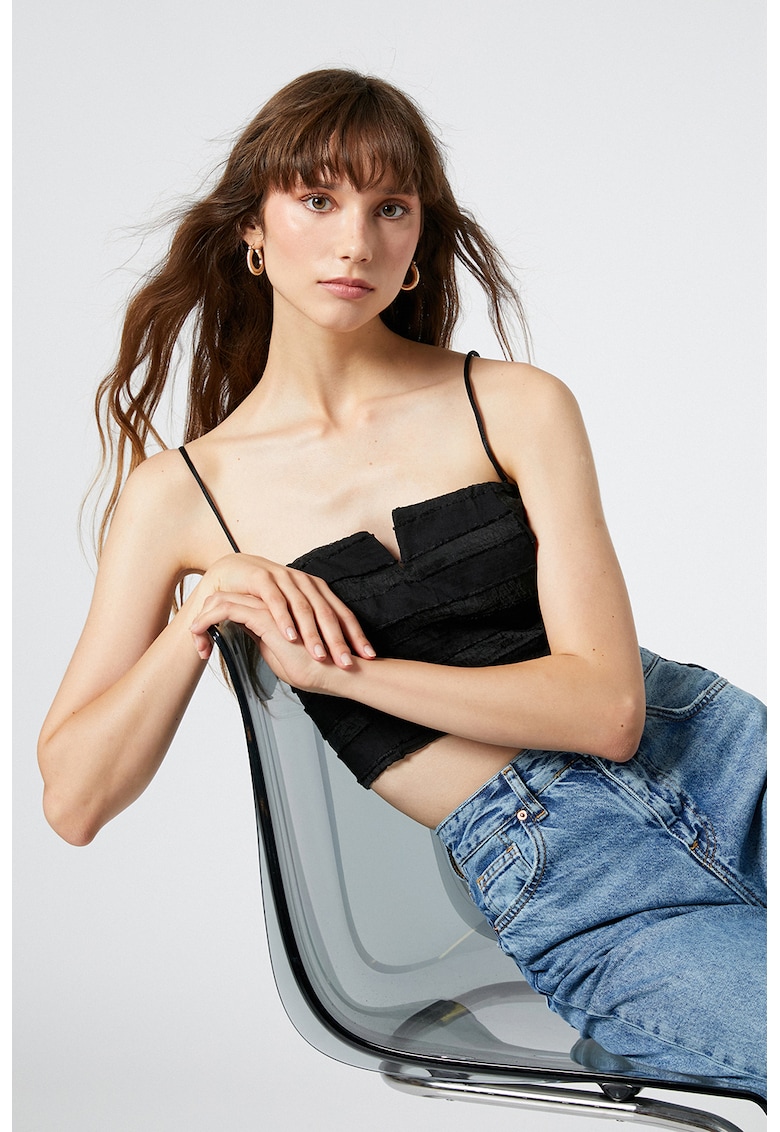 Corset crop cu fermoar - Negru