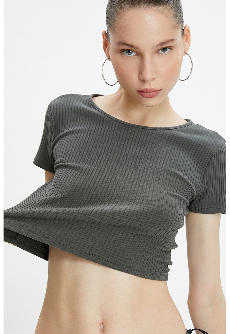 Tricou crop striat - Gri