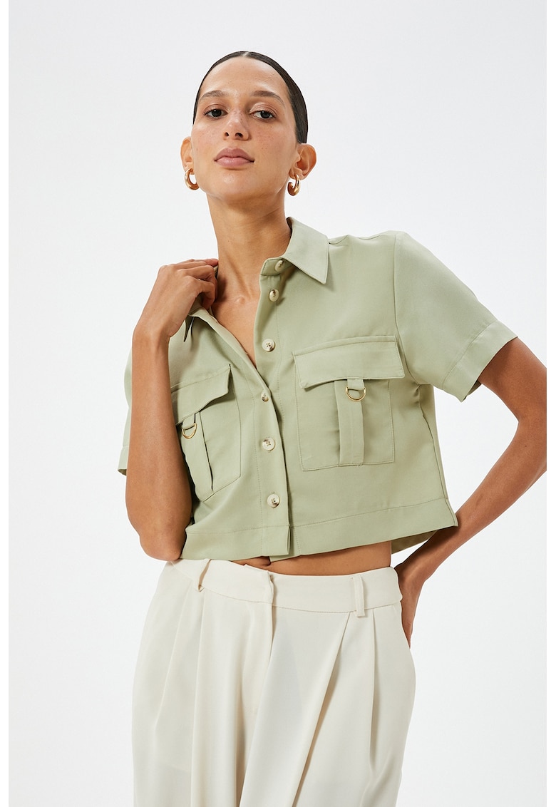 Camasa crop cu buzunare pe piept