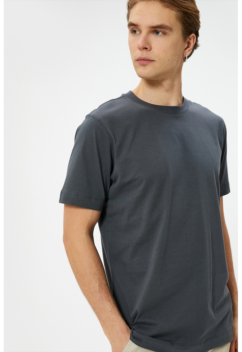 Tricou de bumbac cu decolteu la baza gatului - Gri