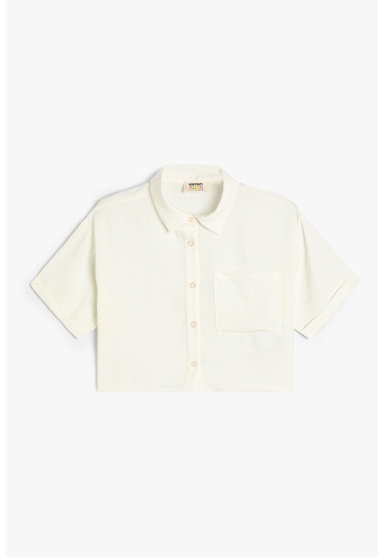 Camasa crop cu buzunar aplicat pe piept - Alb