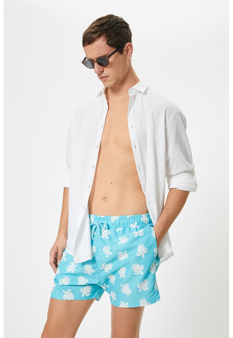 Pantaloni scurti de baie cu imprimeu - Alb/Turcoaz