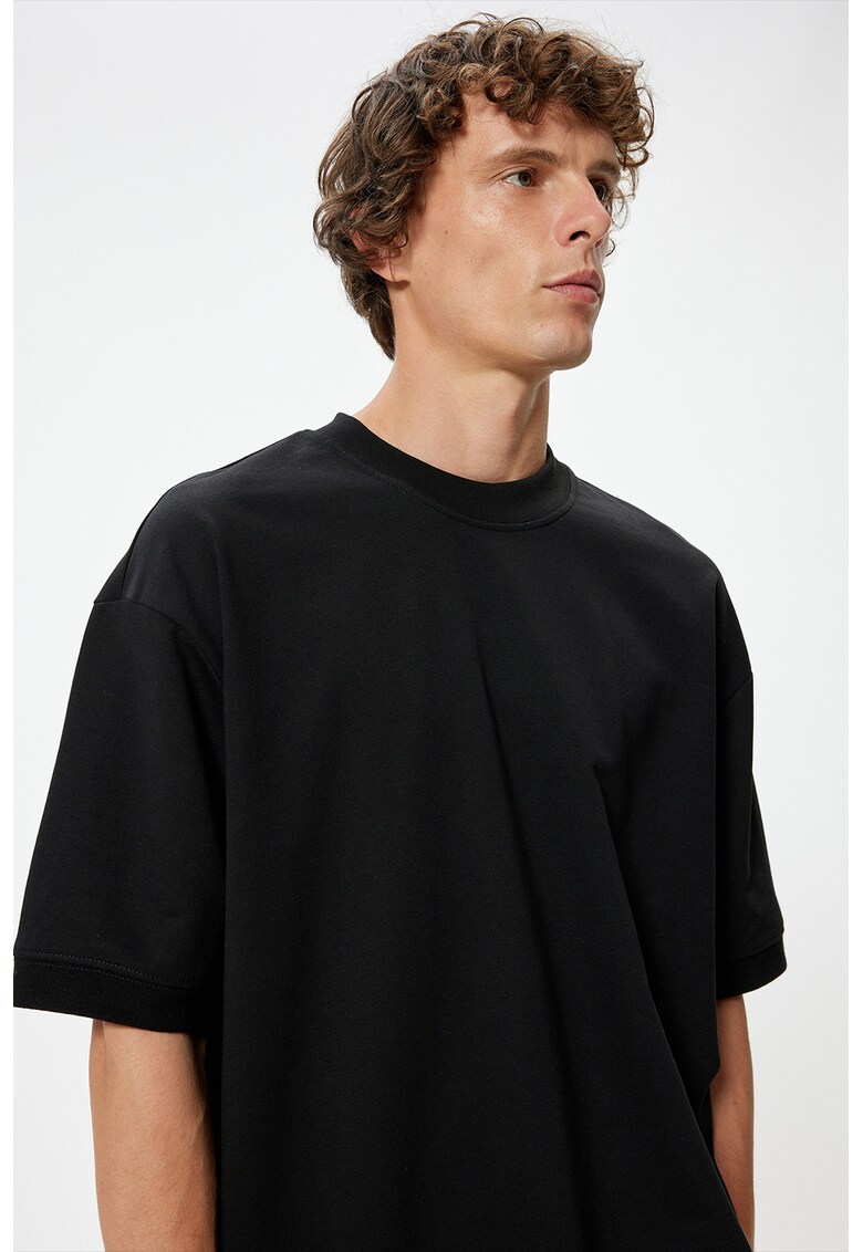 Tricou de bumbac cu decolteu rotund - Negru