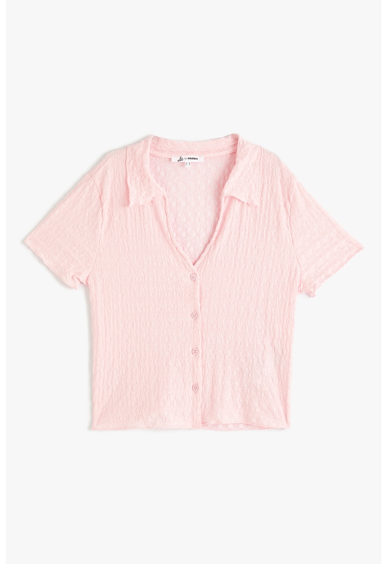 Bluza texturata cu decolteu in V - Roz